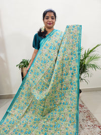 Tussar by Cotton Kalamkari - Green with Sea Green