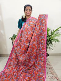 Tussar by Cotton Kalamkari - Dark Orange with Pink