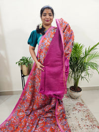 Tussar by Cotton Kalamkari - Dark Orange with Pink