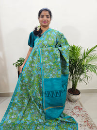 Tussar by Cotton Kalamkari - Green with Sea Green