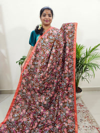 Tussar by Cotton Kalamkari - Brown with Dark Orange