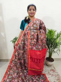 Tussar by Cotton Kalamkari - Brown with Dark Orange