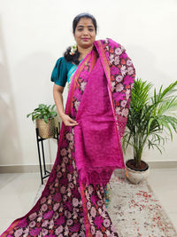 Tussar by Cotton Kalamkari - Brown with Pink