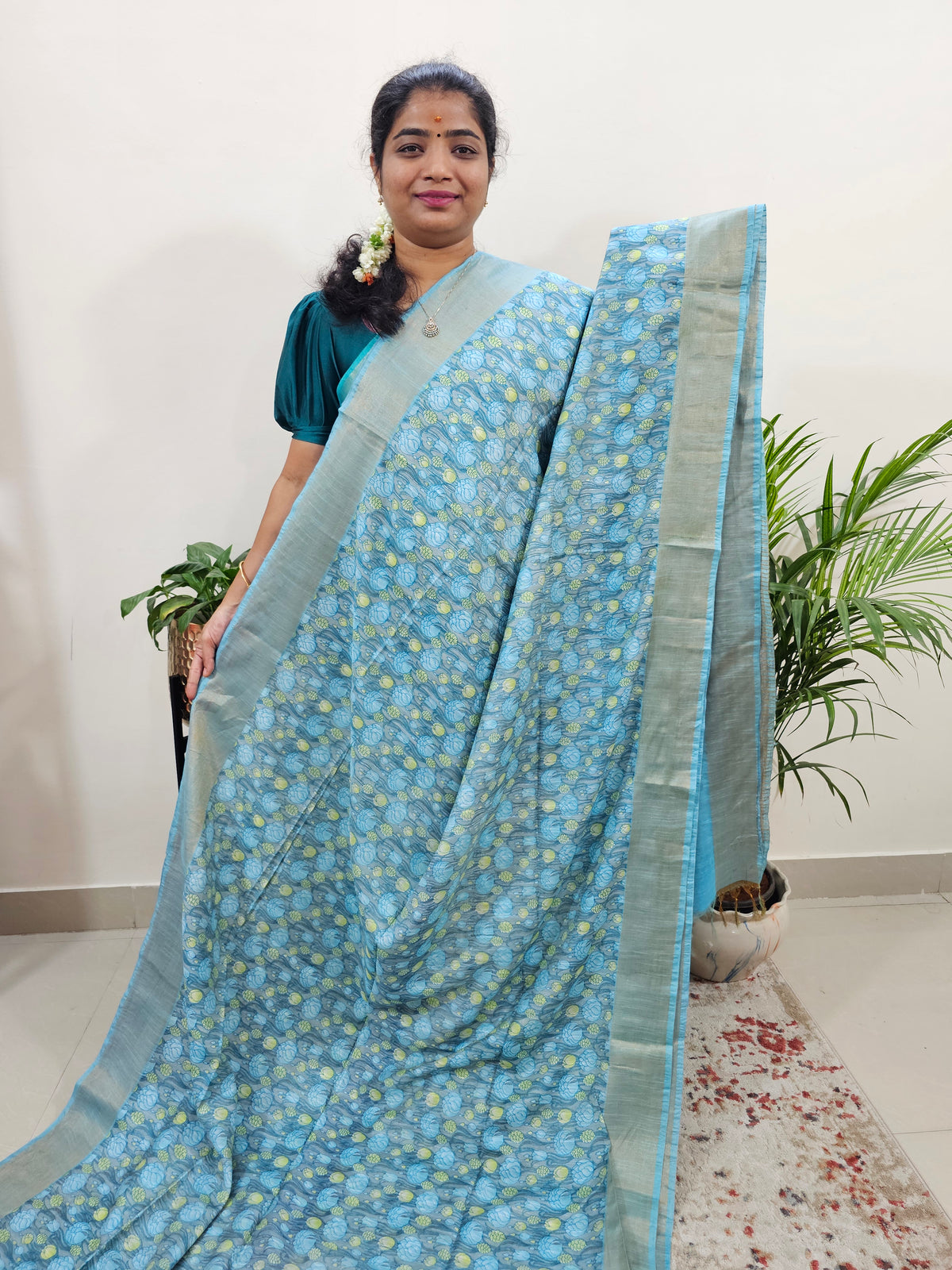 Tussar by Cotton Kalamkari - Blue