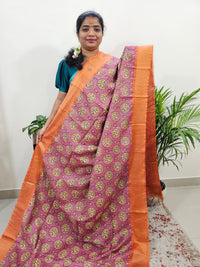 Tussar by Cotton Kalamkari - Pink with Orange