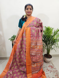 Tussar by Cotton Kalamkari - Pink with Orange