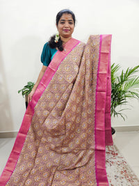 Tussar by Cotton Pichwai -Beige with Pink