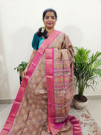 Tussar by Cotton Pichwai -Beige with Pink