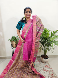 Tussar by Cotton Pichwai -Beige with Pink