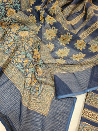 Pure Cotton Kalamkari Unstitched Salwar Suit - Blue