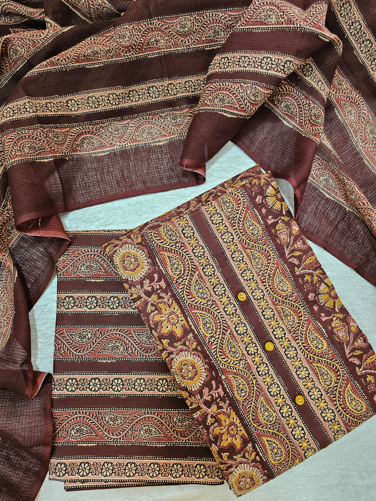 Pure Cotton Kalamkari Unstitched Salwar Suit - Maroon