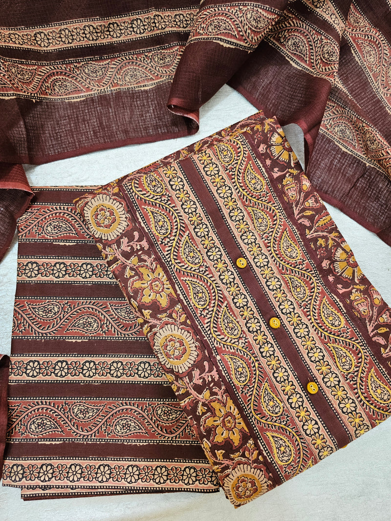 Pure Cotton Kalamkari Unstitched Salwar Suit - Maroon