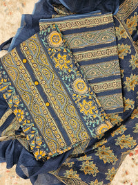 Pure Cotton Kalamkari Unstitched Salwar Suit - Blue