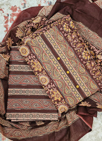 Pure Cotton Kalamkari Unstitched Salwar Suit - Maroon