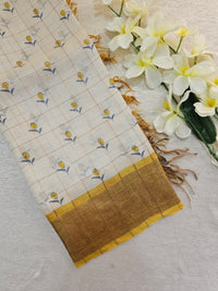 White Checks Tussar Silk Saree with Kanchi Border