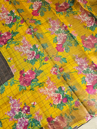 Dark Brown with Yellow Tussar Silk Saree with Kanchi Border