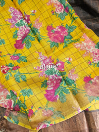 Dark Brown with Yellow Tussar Silk Saree with Kanchi Border