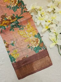 Peach with Brown Tussar Silk Saree with Kanchi Border