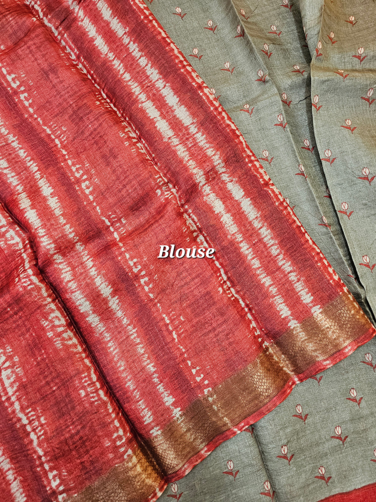 Grey with Red Tussar Silk Saree with Kanchi Border