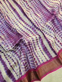 Violet with Magenta Pink Shibori Tussar Silk Saree with Kanchi Border