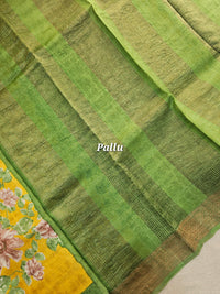 Yellow with Green Tussar Silk Saree with Kanchi Border