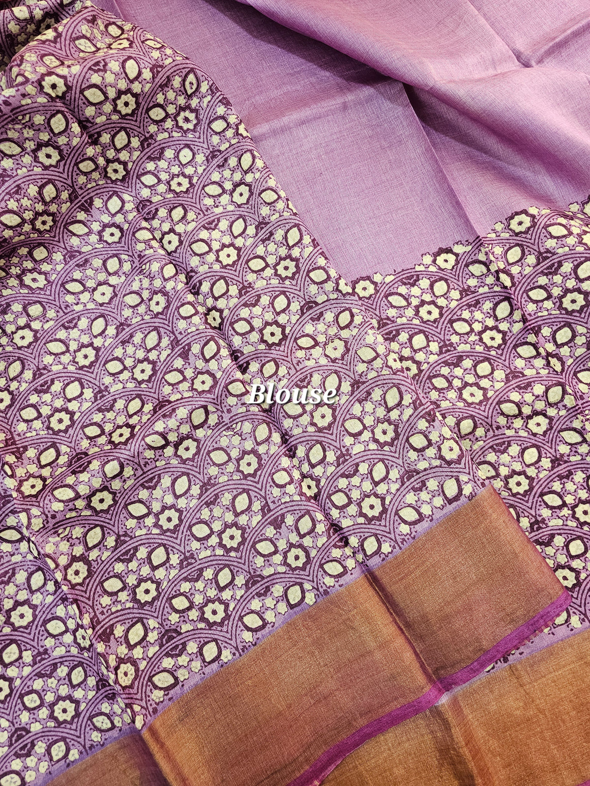 Lavender with Magenta Pink Tussar Silk Saree with Zari Border