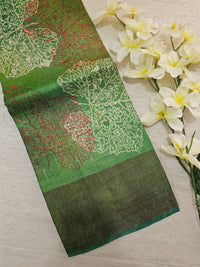 Green Tussar Silk Saree with Zari Border