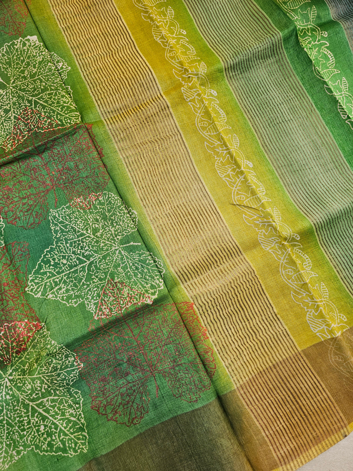 Green Tussar Silk Saree with Zari Border