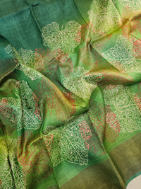 Green Tussar Silk Saree with Zari Border