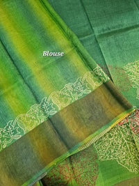 Green Tussar Silk Saree with Zari Border