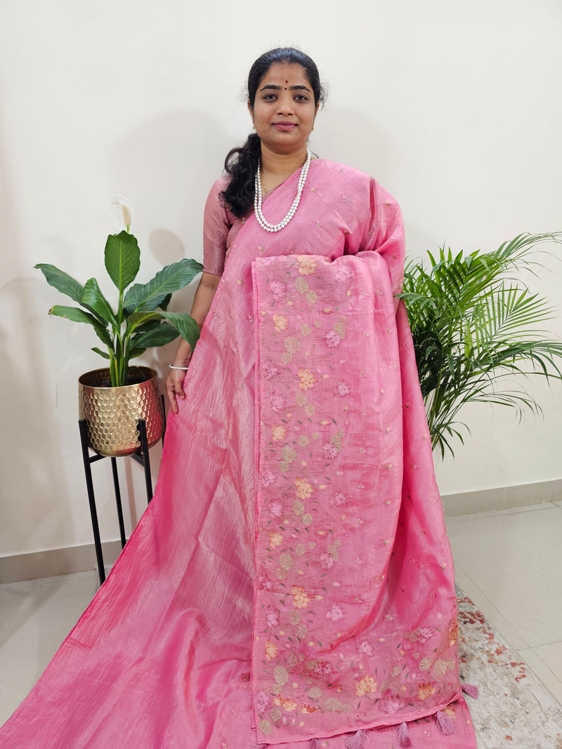 Premium Crushed Designer Soft Saree - Pink