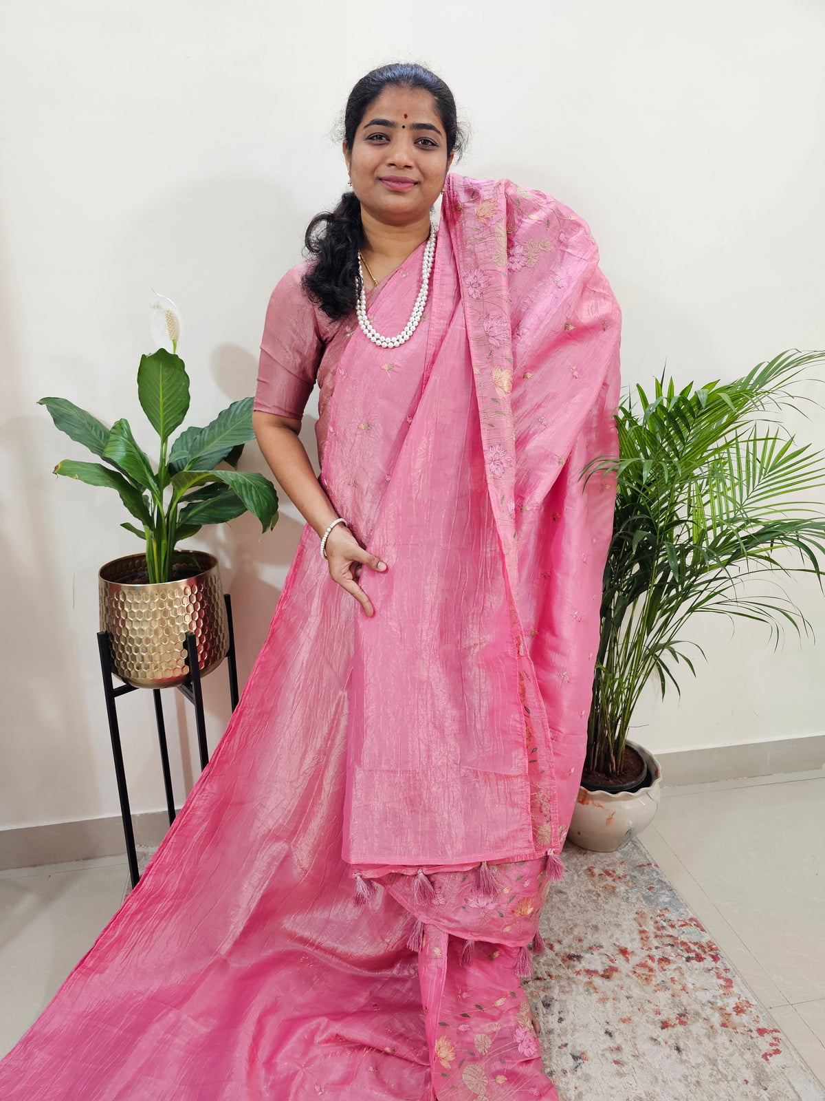 Premium Crushed Designer Soft Saree - Pink