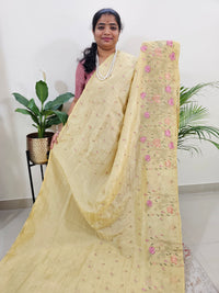 Premium Crushed Designer Soft Saree - Pastel Yellow