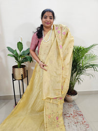 Premium Crushed Designer Soft Saree - Pastel Yellow