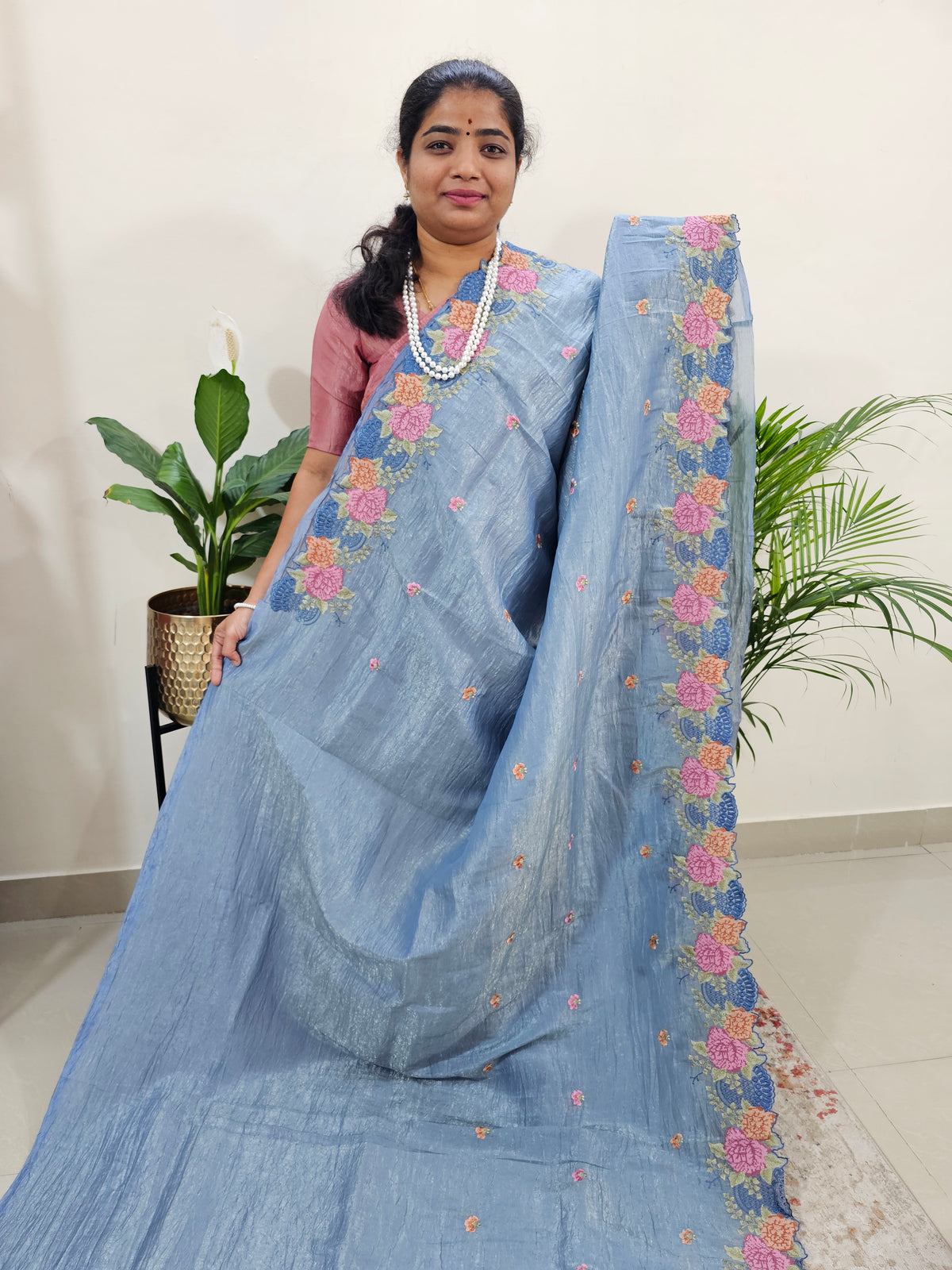 Premium Crushed Designer Soft Saree  - Blue