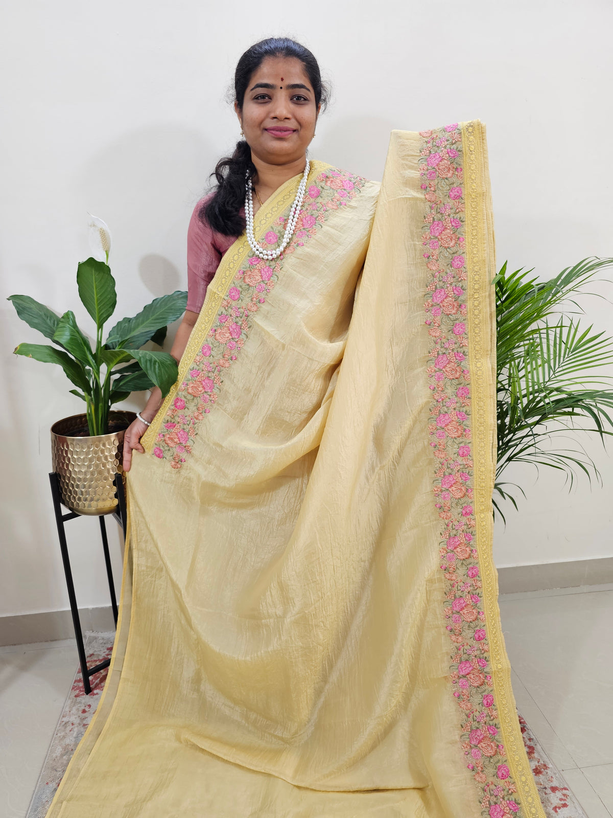 Premium Crushed Designer Soft Saree  - Yellow