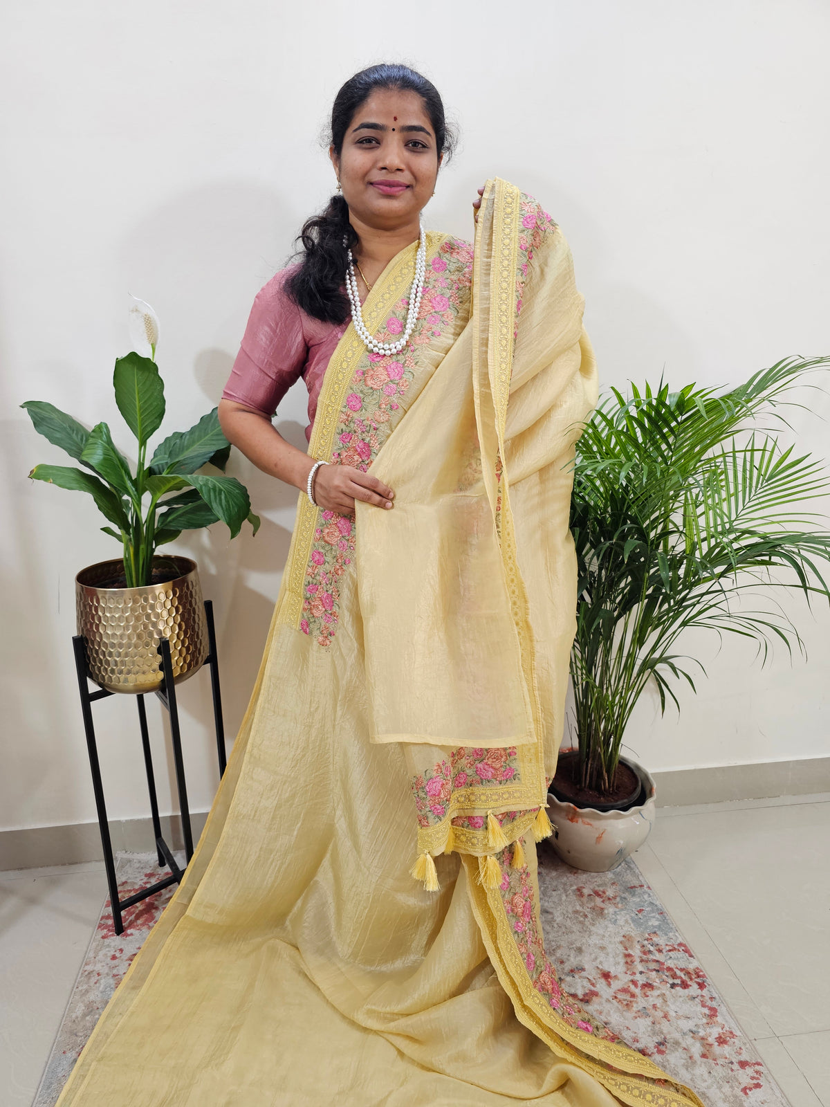 Premium Crushed Designer Soft Saree  - Yellow