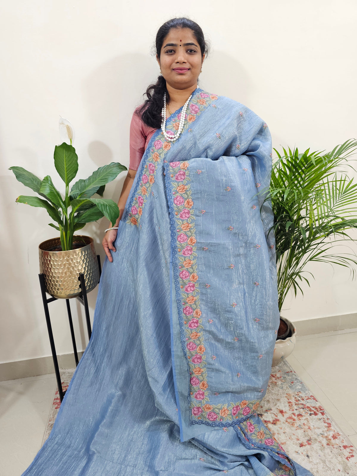 Premium Crushed Designer Soft Saree  - Blue