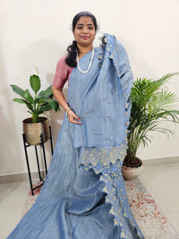 Premium Crushed Designer Soft Saree  - Blue