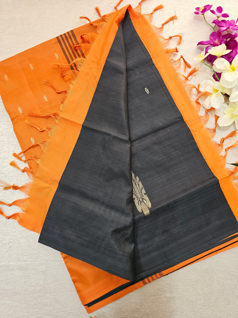 Black with Orange Chinnalampattu Saree