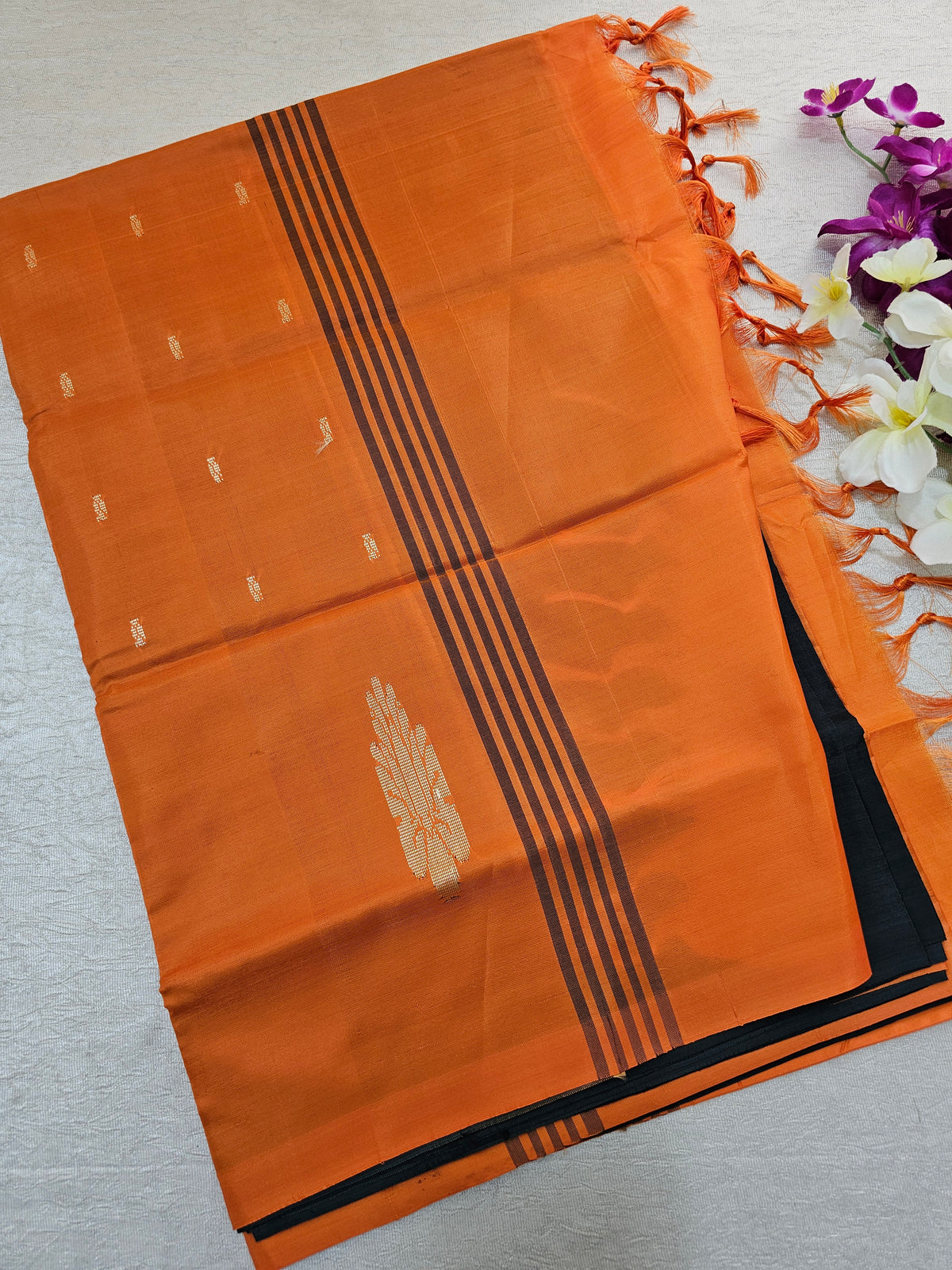 Black with Orange Chinnalampattu Saree