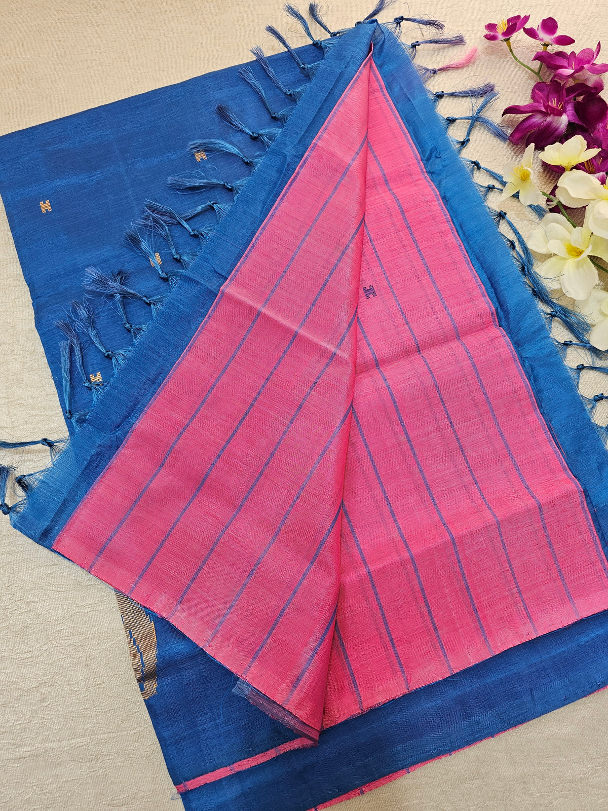 Pink with Blue Stripes Chinnalampattu Saree