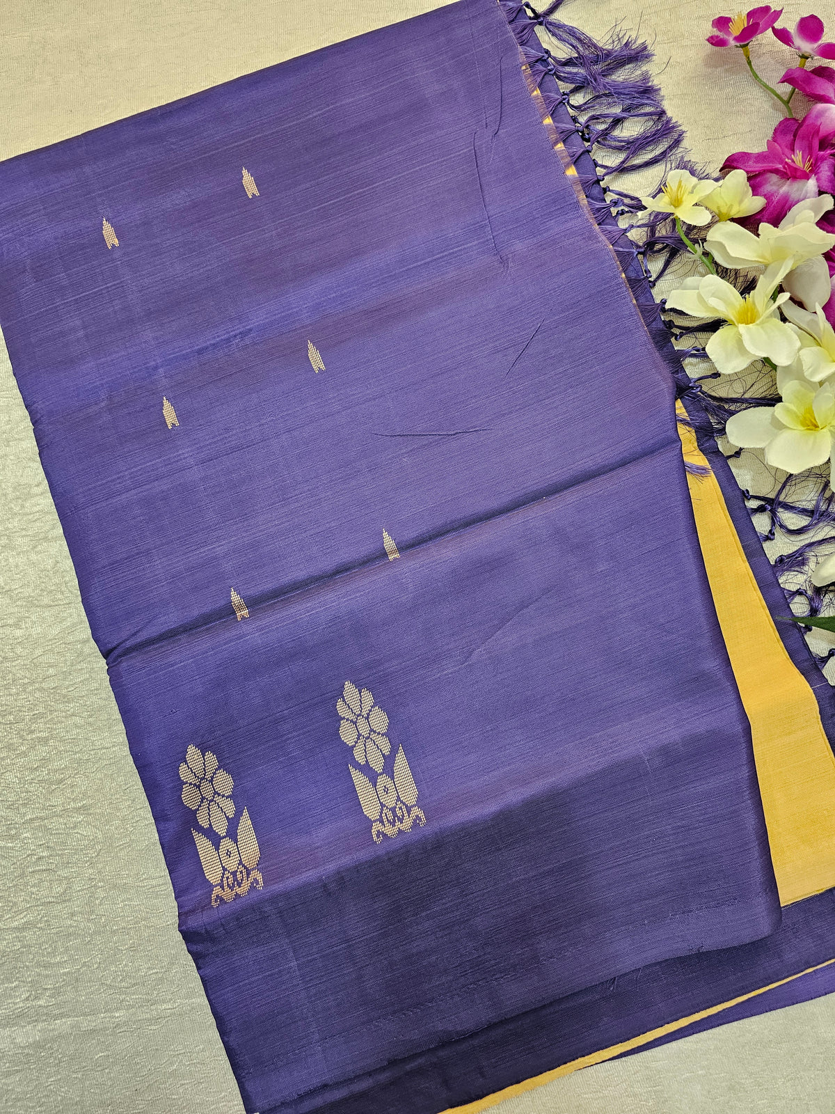 Dark Sandal with Violet Chinnalampattu Saree