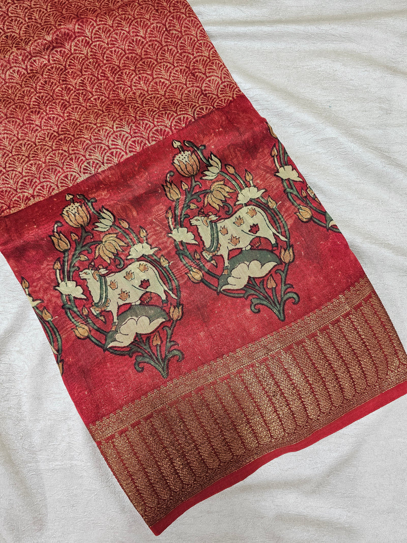 Pure Chanderi Butter Silk - Red