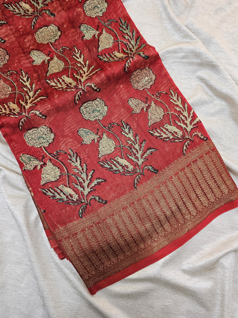 Pure Chanderi Butter Silk - Red