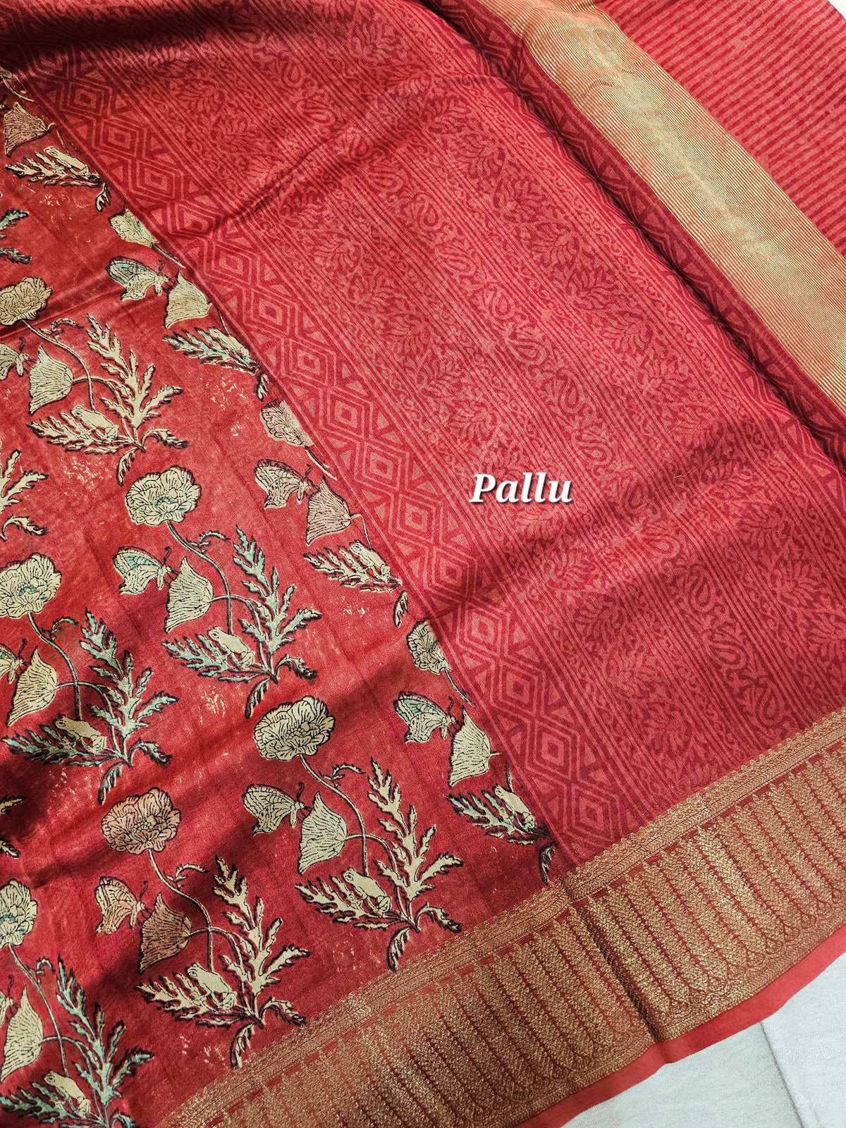 Pure Chanderi Butter Silk - Red