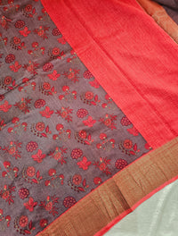 Pure Chanderi Butter Silk - Dark Purple with Red