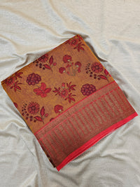 Pure Chanderi Butter Silk - Mustard Yellow with Red