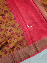 Pure Chanderi Butter Silk - Mustard Yellow with Red