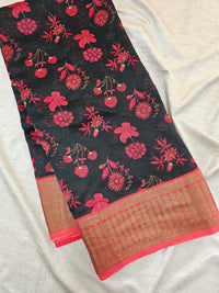 Pure Chanderi Butter Silk - Black with Red